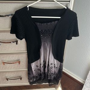 One size faux combination shirt sleeve sequin cardigan top